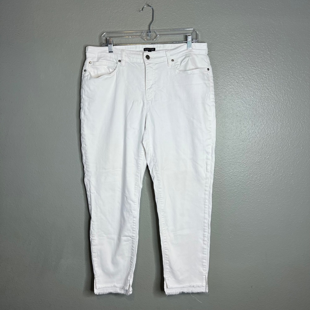 Eileen Fisher Straight Leg Crop Ankle Jeans Sz 14 White Organic Cotton Raw Hem